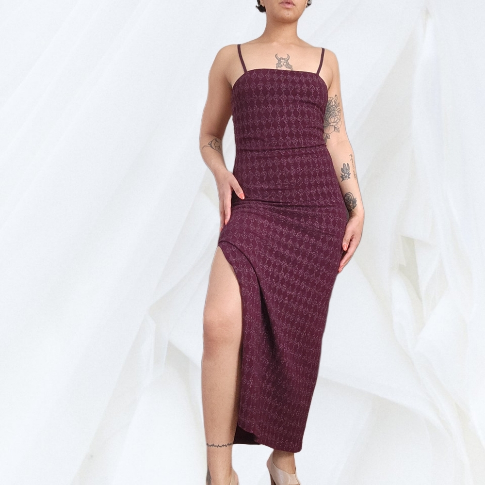 Sparkly plum strappy bodycon 90s prom dress size M